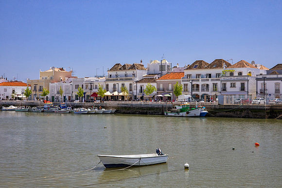Gilao River waterfront in Tavira, Portugal, May 2018